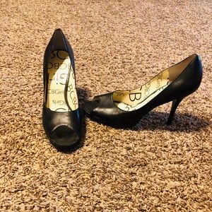 BCBG black peep toe heels